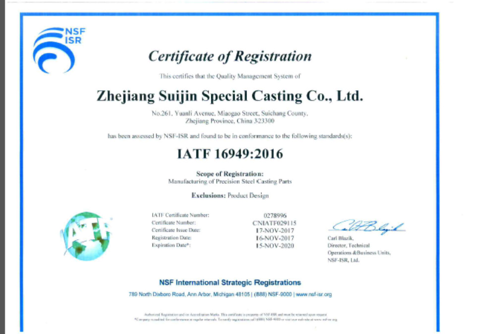 CHINA Ningbo Suijin Machinery Technology Co.,Ltd Certificaciones